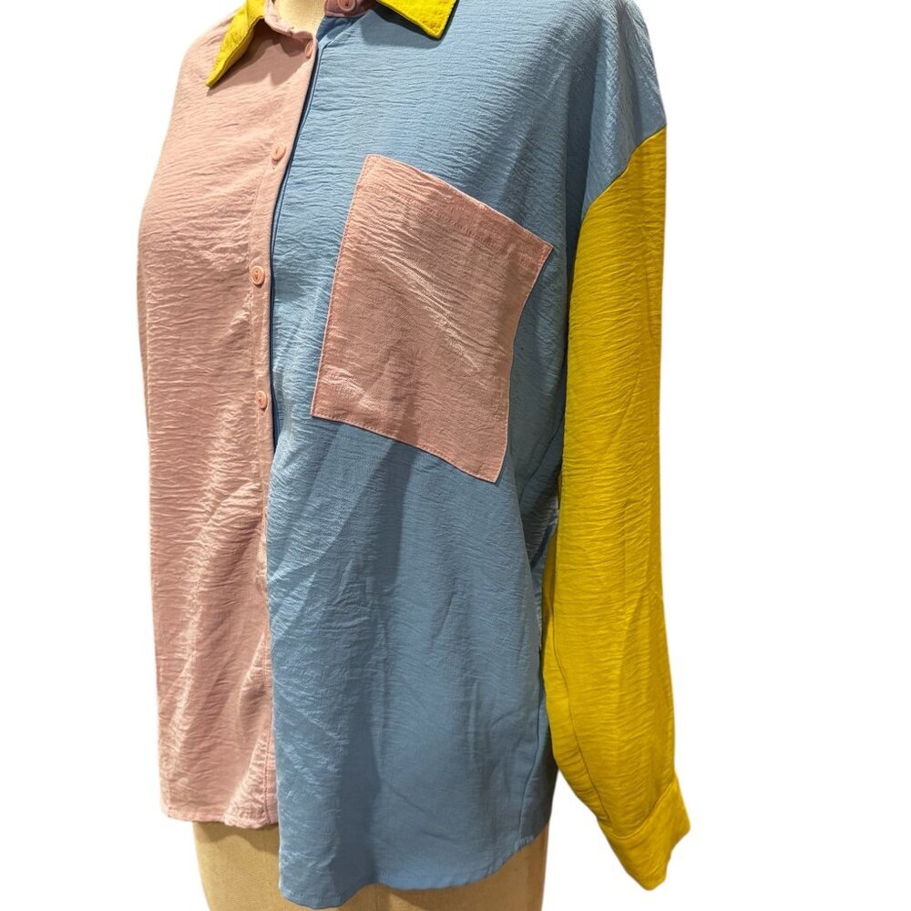 Love J Color Block Oversized Button Down Blouse S… - image 3